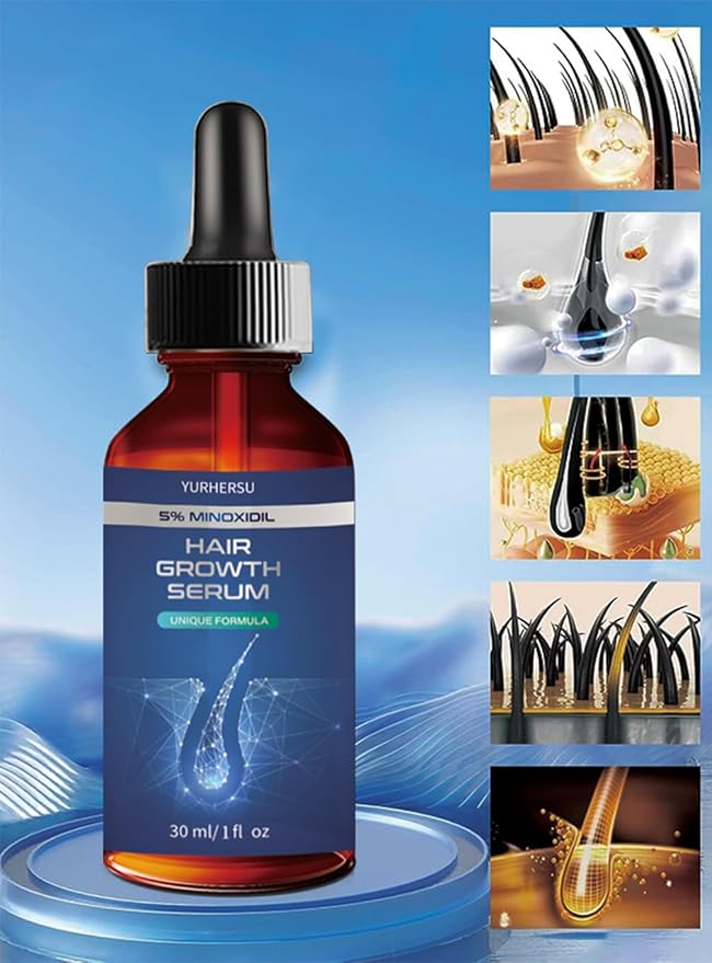 Hair Growth Serum, 5% Minoxidil, With Biotin & Glycerin, for Men's Beard & Women's Hair Regrowth, Anti Hair Loss Treatment, Make Hair Stronger Thicker Longer, 1 fl oz (30 ml)