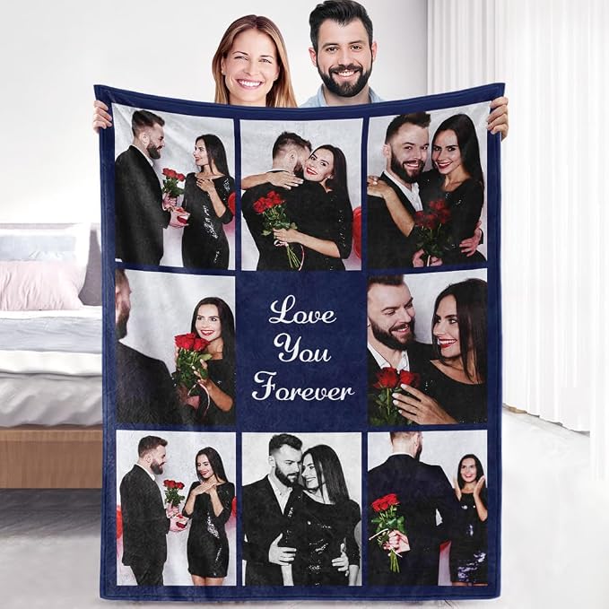 Ships Next Day, Custom Sherpa Fleece Blanket with Photos Text Soft Warm Custom Blanket Personalized Couples Gifts for Boyfriend Girlfriend Customized Picture Blanket Gifts for Christmas Valentines Day