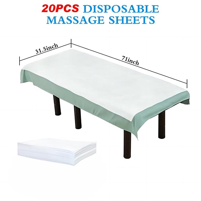 20Pcs Disposable Massage Table Sheets 31.5" x 71" Non-Woven Fabric Bed Covers for Ultimate Hygiene and Comfort in Massage, Tattoo, and Spa Treatments, Breathable and Durable Sheets(White)