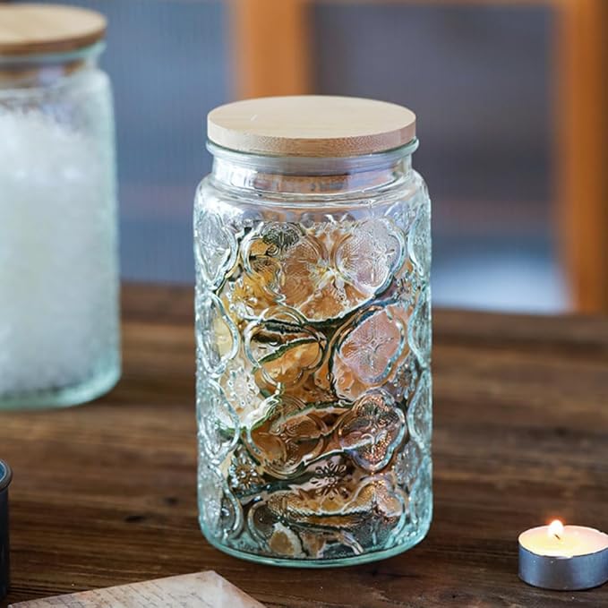 Vintage Glass Storage Jar, 34 FL OZ Airtight Coffee Canister | Glass Food Storage Container with Lid, Kitchen Canister for Coffee, Tea, Sugar, Candy, Decorative Mason Jar
