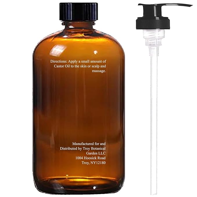 Essentially KateS Castor Oil 16 Fl Oz (Glass Bottle) - Original - A Huge Glass Bottle with a Pump - 100% Pure and Natural, Cold Pressed, and Hexane-Free - Hair and Body