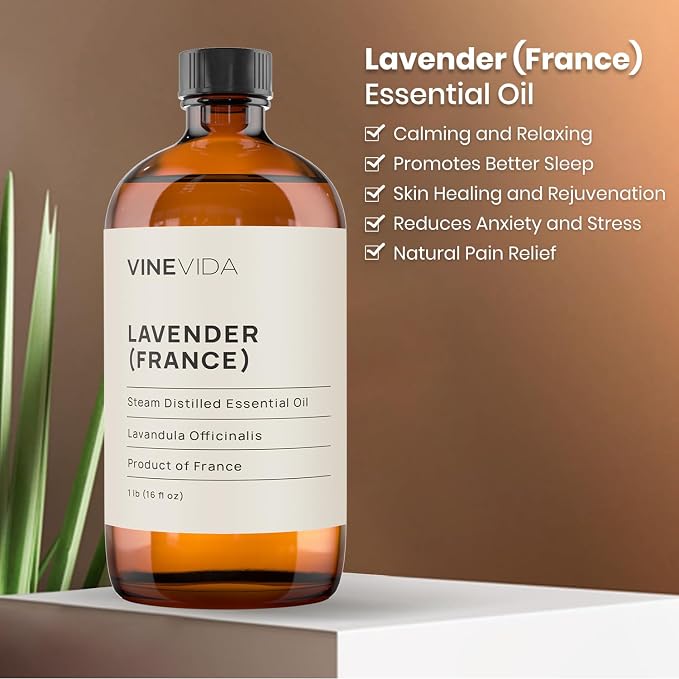 VINEVIDA Lavender France Essential Oil 16 oz - Undiluted Lavender Oil 16 oz - Lavender Candle Oil Scent - DIY Candle Scents for Candlemaking - Bulk Essential Oil for Soap Making