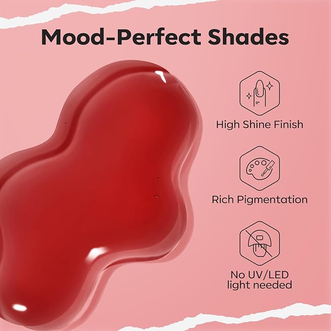 modelones Jelly Red Nail Polish, Valentines Sheer Dark Red Clear Semi-Transparent 15 ml Quick Dry Nail Lacquer Strengthener Long Last Finger Toe Nail Art DIY Manicure Gift for Women Girls