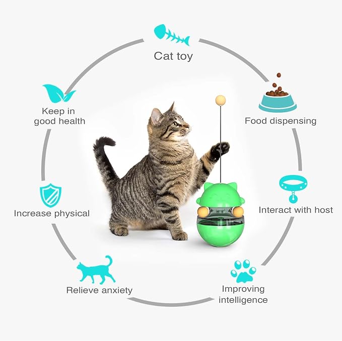 Interactive Cat Toy for Indoor Cats Wobble Treat Dispenser Ball (Green)