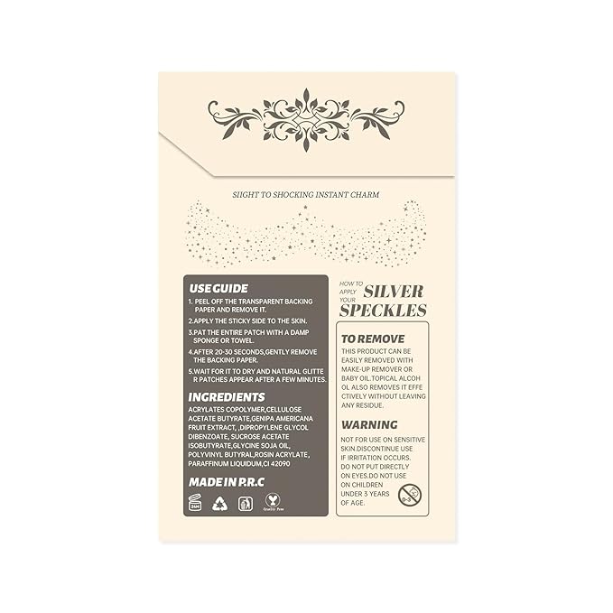 SILVER Glitter Freckles Makeup Patches, 12PCS Speckles Face Tattoos Sticker Set, Temporary Face Sparkle Sticker Makeup Accessories for Women Girl, Lasting & Waterproof
