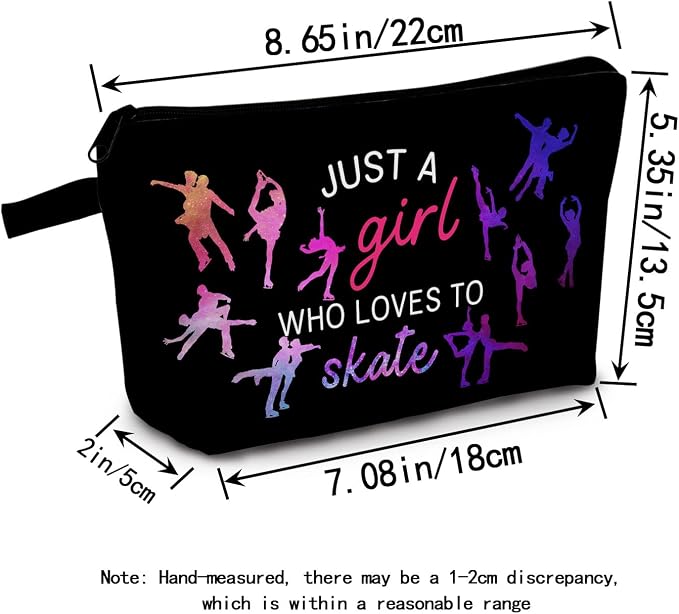 Just Loves To Skate Makeup Cosmetic Case Skate Lovers Make up Zipper Pouch Figure Skating Gift Ice Skating Coach Gift for Women Skater Birthday Gift Travel Toiletry Bag Figure Skating