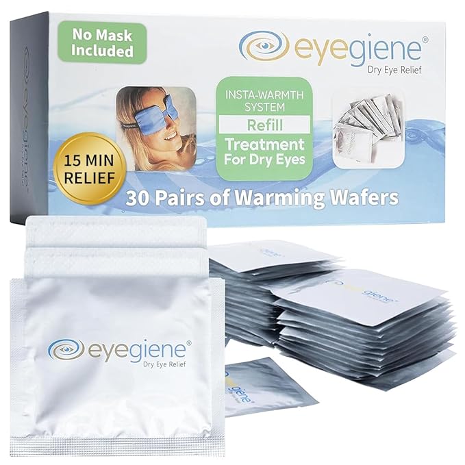 EyeGiene 30 Pairs of Warming Wafers for Insta-Warmth System Eye Mask, Dry Eye Mask, Multi-Use Heat Treatment for Dryness, Fatigue, Styes, Blepharitis, Medical Device, Travel Accessories, Refill Pack