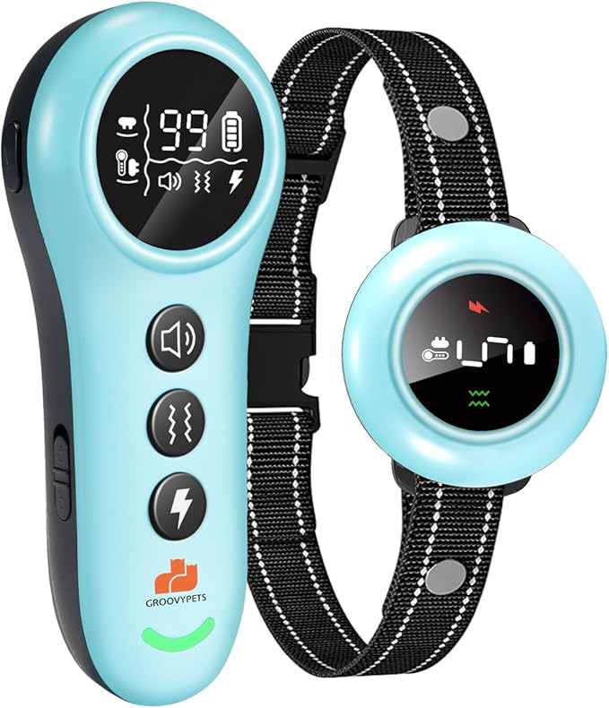 550 Yard Auto Anti-bark Remote Dog Training Shock Collar, Sky Blue/Torquoise