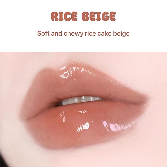 BLACK ROUGE Glow Bokki Tint, GB09 Rice Beige – Korean Lip Tint Inspired by Tteokbokki, Non-Sticky Long-Lasting Lip Stain with Glossy Finish, Cute Stickers – Original Red, Rose, Soy