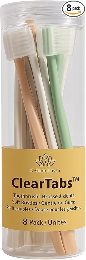 ClearTabs Soft Toothbrush 8 Pack - Ultra Gentle Bristles for Sensitive Teeth & Gums, Eco-Friendly Bamboo Design, Multi-Color Family Set for Daily Oral Care