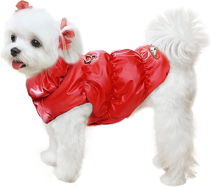 ABRRLO Winter Warm Dog Jacket for Small Medium Dogs Cat Cold Weather Coats with Harness Paded Dogs Fleece Vest Waterproof Windproof Dog Snow Jacket Pet Puppy Clothes (Red,XL)