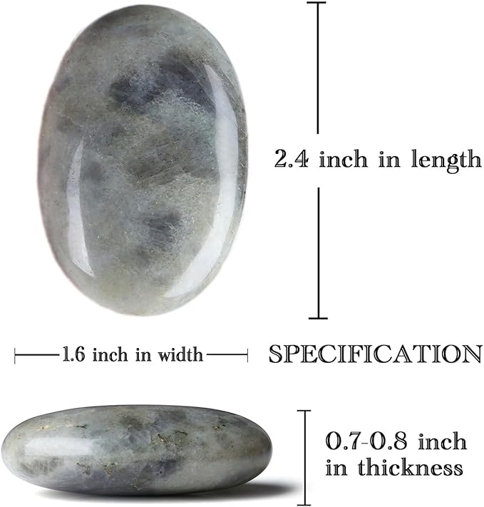 MAIBAOTA 2.4" Large Grey Labradorite Crystal Stone Polished Palm Stone Healing Crystals 0.7" Thick Natural Reiki Gemstone Worry Stone Energy Balancing Anxiety Stress Relief Meditation 1 Pc