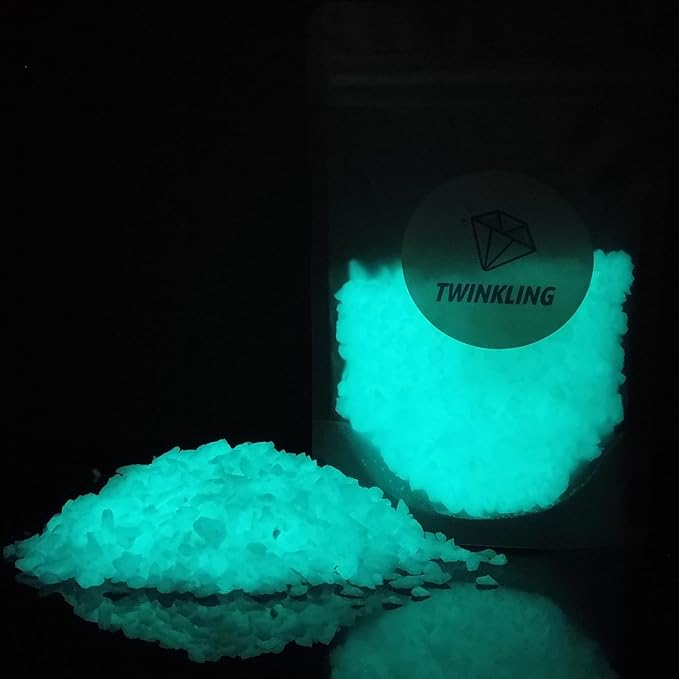TWINKLING Glow in The Dark Crushed Glass, Broken Glass Glitter, Glow in The Dark Stones Gems Chips for DIY Resin Art Epoxy Crafts, Nail Art, Jewelry Making, Geode Painting, 3-5mm(200g) (Blue Green)