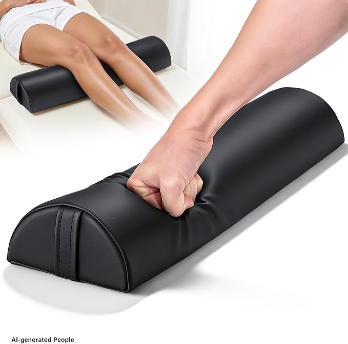 Noverlife Medium Leg Bolster for Massage Table, 21 x 6 x 3 in PU Leather Massage Bolsters with Strap Handle Half Moon Bolster Pillow, Semi-Round Ankles Leg Pain Relief Knee Bolster Cushion for Back