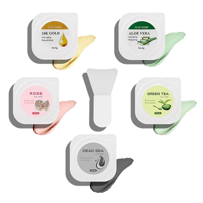 ClayCo! 10 Piece Clay Mask Variety Kit for Men & Women Facial and Skin Care, Clay Face Mask Set (Rose, Dead Sea, Green Tea, Aloe Vera, 24K Gold)