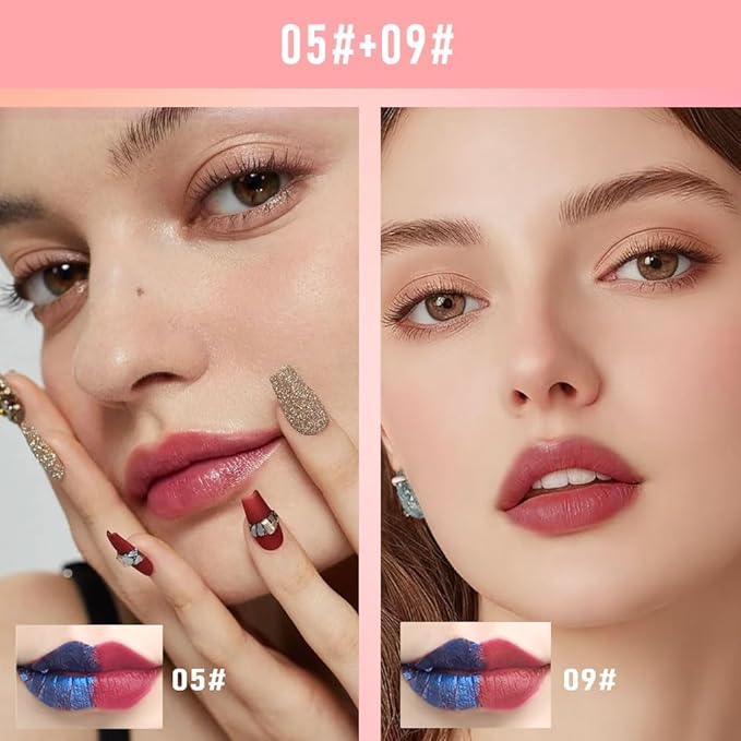 Lip Stain Peel Off – Wipe-Off Lip Stain Tattoo | Long Lasting Waterproof Lip Tint, High-Pigment Matte Lip Color, Smudge & Transfer Proof Lip Stains Masque, Kiss-Proof All-Day Lip Makeup 05#+09#
