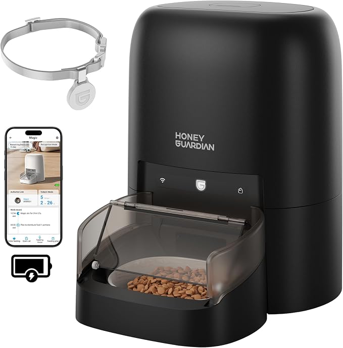HoneyGuaridan RFID Automatic Cat Feeder with Collar Tag-Activated Personalized Meal, 4.6L 5G WiFi APP Control Cat Food Dispenser with Diet Tracking and Anti-theft for Multi Pet Home and Different Diet