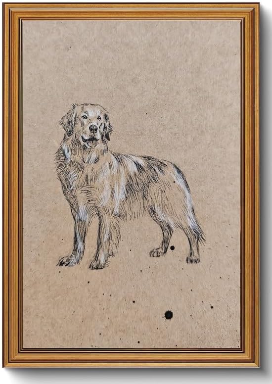 ZLPLLHA Gold Framed Wall Art Vintage Wall Decor Golden Retriever Canvas Art Dog Pet Pictures Portrait Paintings Sketch Artwork Antique Animal Prints For Bedroom Living Room