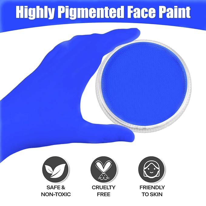 Go Ho Blue Face Paint Washable for Halloween Makeup,Creamy to Gel Water Based Body Paint Full Coverage for Cosplay SFX Smurf Mystique Avatar Clown Makeup,Blue,25g