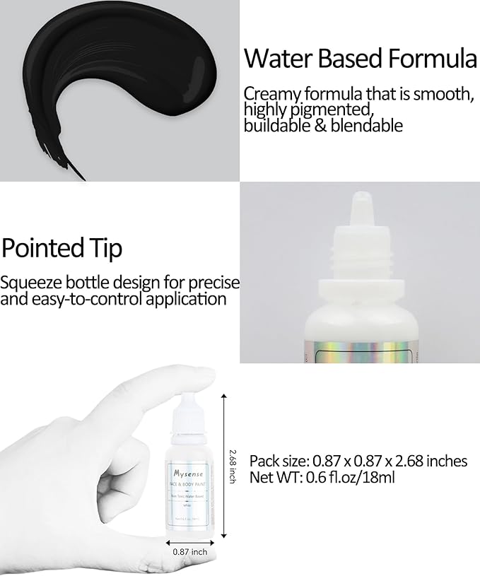 Mysense Black and White Face Body Paint Set,Water Based Washable Face Paint,Non-toxic Cream Body Paint for Adults and Kids Halloween SFX Cosplay Clown Skull Zombie Vampire Makeup,0.6oz/pc