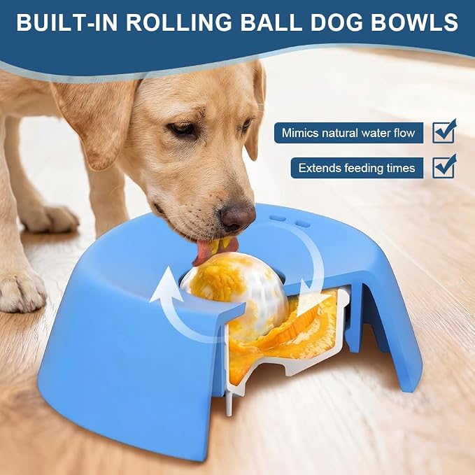 Aolso Slow Feeder Dog Bowl with Rolling Ball, Liquid Treat Lick Bowl
