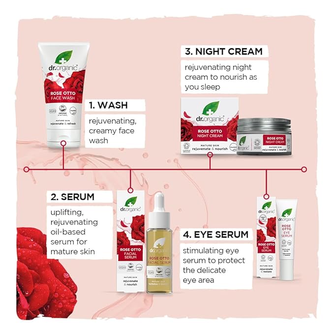 Dr. Organic Rose Otto Night Cream | Rejuvinating for Mature Skin, Aids in Healthy Aging, Promotes Youthful & Toned Skin, Natural, Certified Organic, Vegan, 50 mL / 1.7 fl oz