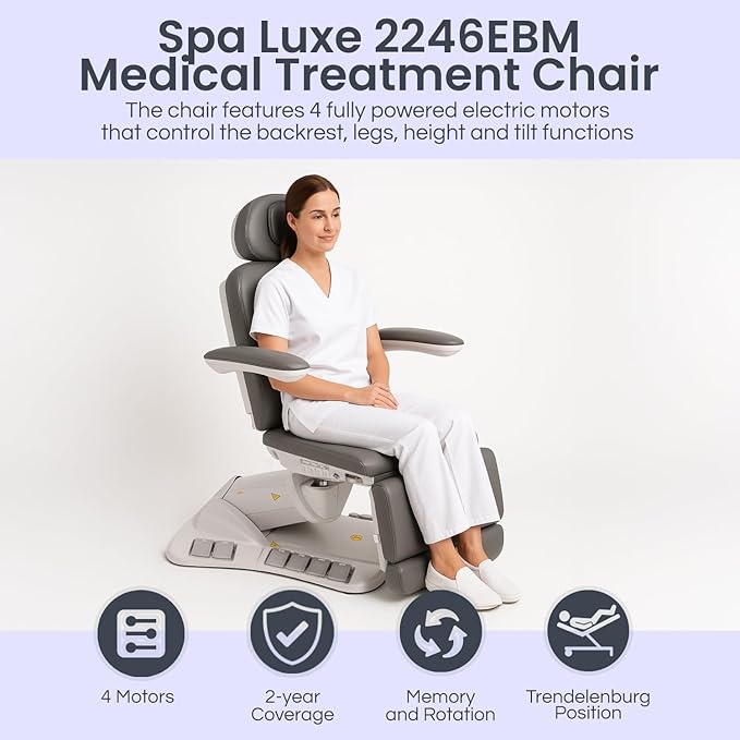 Premium Facial Bed for Esthetician, Electric Med Spa Chair with 120° Rotation, Built-in Foot Controls, Medical-Grade Microfiber, 2-Year Warranty, Memory Functions - 2246EBM, Light Gray