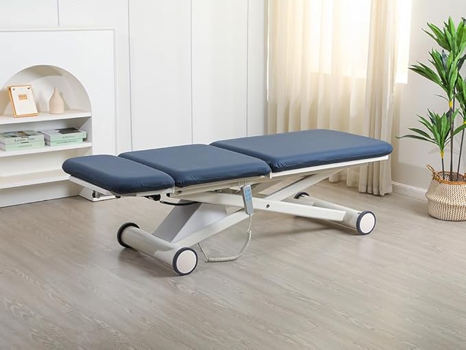 Power Physical Therapy Hi-Lo Treatment Table, Medical Exam Table with Wheels, Navy Blue