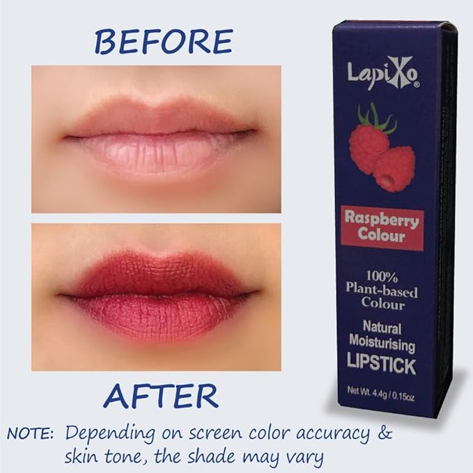 LAPIXO 100% Plant-based Color Lipstick, Unique Formula, Natural + Moisturizing | Non-Toxic, Antioxidant-rich, All Food Ingredients, Natural Matte Vibrant Color, 4.4g/0.15oz (Raspberry color)