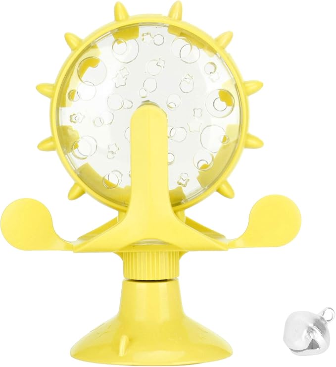 VINGVO Cat Treat Dispenser Toy, Interactive Cat Feeder 360 Degree Rotating Windmill Leaking Food Toy for Indoor Cats with Suction Cup Cat Camera Treat Dispenser Cat Treat Dispenser Toy