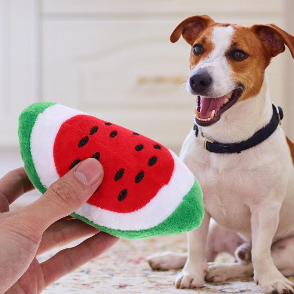 Milisten 4pcs Squeaky Dog Chew Toy Interactive Watermelon Molar Toy for Dogs Encourages Healthy Chewing and Keeps Pets Engaged for Teething Puppies and Playtime