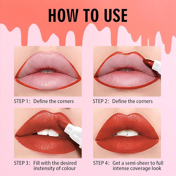 Terracotta Orange Dual-Tip Liquid Lip Liner Pen - Flat End for Full Coverage & Pointed Tip for Precise Lining, Long-Lasting Waterproof Matte Lipstick Makeup Tool for Full Coverage and Defined Lipliner