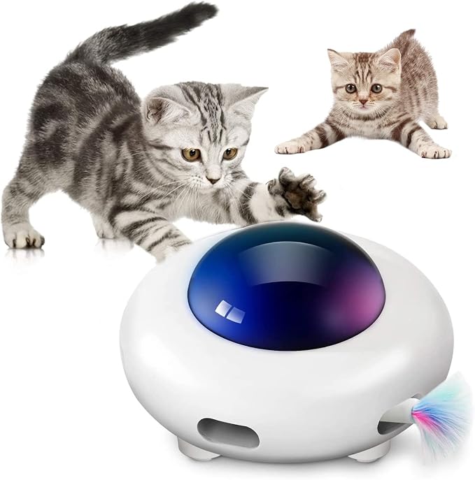 UFO Interactive Cat Toy, Ambush Electronic Cat Toy with Rotating Feather, Automatic Cat Toys Fun Smart Teaser Toy, Exercise Entertainment for Indoor Cats Kitty Catching Training Hunting, Auto On/Off