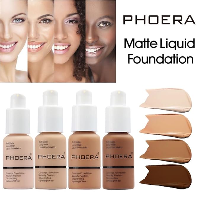 2 Pack PHOERA Foundation,Matte Oil Control Concealer Cream,PHOERA Long Lasting Waterproof Matte Liquid Foundation for Women Girls (103 Warm Peach +104 Buff Beige)