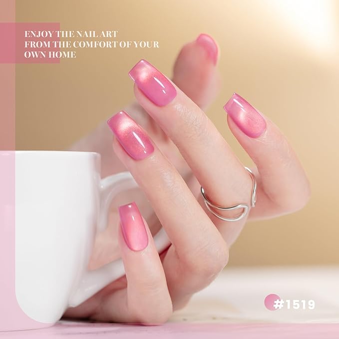 RARJSM Golden Glassy Glitter Cat Eye Gel Nail Polish Set 6Pcs Champagne Rose Pink Olive Green Amber Orange Ruby Red Royal Blue Smoothie Cateye Gel Polish with Magnetic Stick Curing Require Home Salon