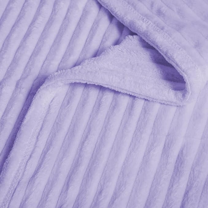 Vessia Flannel Fleece Throw Blanket for Couch,Sofa,Bed, 300GSM Striped Light Purple Blanket for Adults, Super Soft Warm Cozy Lightweight Ribbed Lilac Throw for All-Season(Lavender,50x70inch)