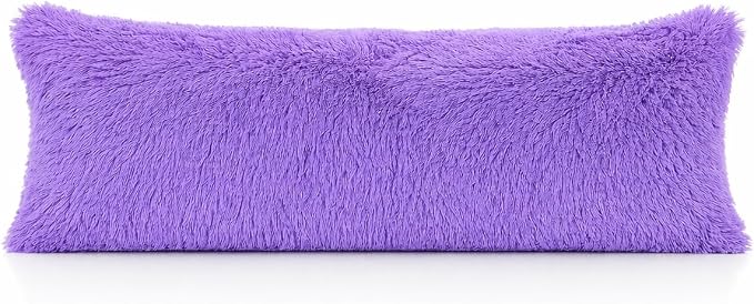 REAFORT Long Hair Faux Fur Body Pillow Cover 21"x54", Hidden Zipper (Lilac) | Ultra-soft long hair faux fur with a hidden zipper offers luxurious comfort and is machine washable for easy care.
