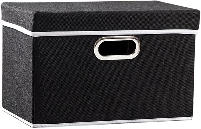 Foldable Storage Box with Lid [1-Pack] Fabric Collapsible Storage Bin Organizer Container Basket Cube with Cover for Home Bedroom Closet Office Nursery Black (14.9x9.8x9.8)