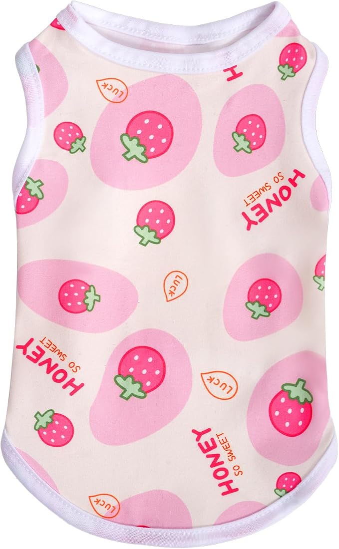 Pistha Dog Shirts Pet T-Shirt for Small Medium Dogs Cats(Strawberry1,S) | Cute Summer Dog Clothes Breathable Cool Soft Printed Puppy Shirt Sleeveless Vests for Pets Holiday