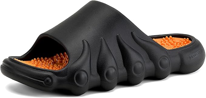 Plantar Fasciitis Relief Foot Massager for Plantar Fasciitis Shoes Women Acupressure Massage Slippers Reflexology Sandals Relaxation Gifts for Mom Dad Parents (Black Orange,women8.5-9/men 7.5-8)