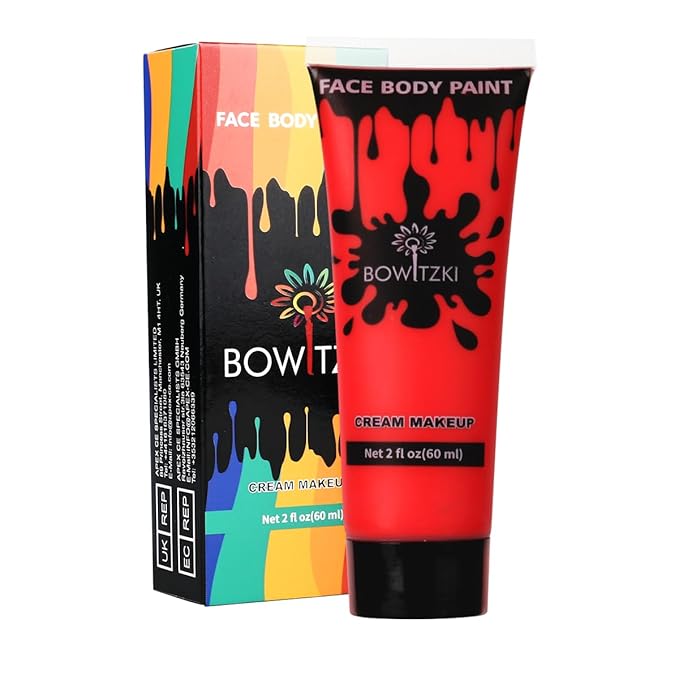Bowitzki Face and Body Paint 2oz Cream Makeup 60ml Water Based Face Painting Special Effects For Adults Children Kids Halloween Christmas Party Stage Cosplay (Red)
