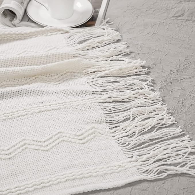 BATTILO HOME Cream Throw Blanket for Couch, Bedroom Decor Boho Throw Blanket, Decorative White Blanket Throw for Sofa Living Room, 50"x60"