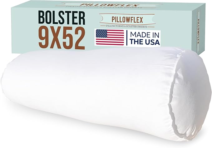 Pillowflex Bolster Pillow (9x52) - Round Roll Pillow Bolster Insert, Plush Polyester-Filled Insert for Decorative Shams, Odorless, Lint and Dust-Free Polyester Filling, No Lumps - (White)