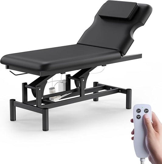 Olela 2 Motor Electric Massage Table, Professional Massage Table with Electric Adjustable Height & Backrest, Wide Treatment Tables with Metal Frame, PU Leather for Massage, Spa, Tattoo