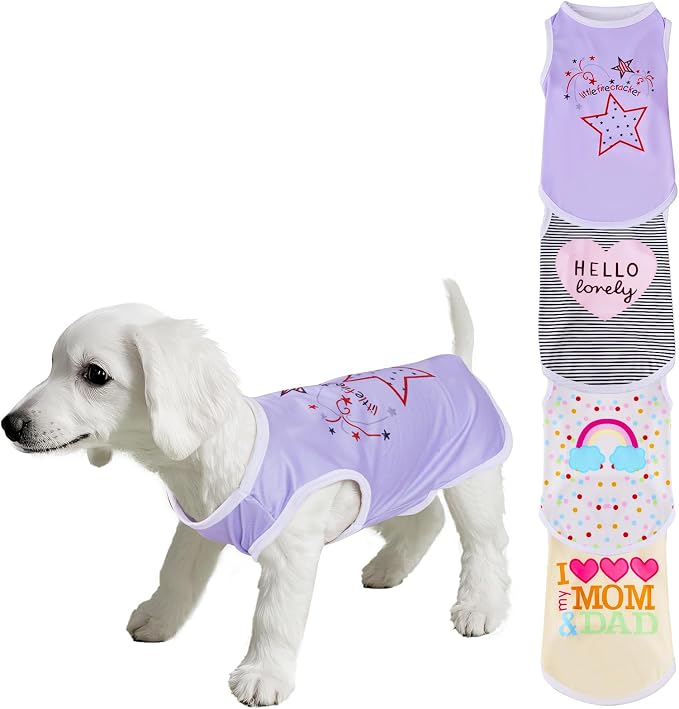 choyaxo 4pcs Dog Shirts Sleeveless Printed Pet Vest for Chiuahaha Small Dogs Kitten Spring Summer