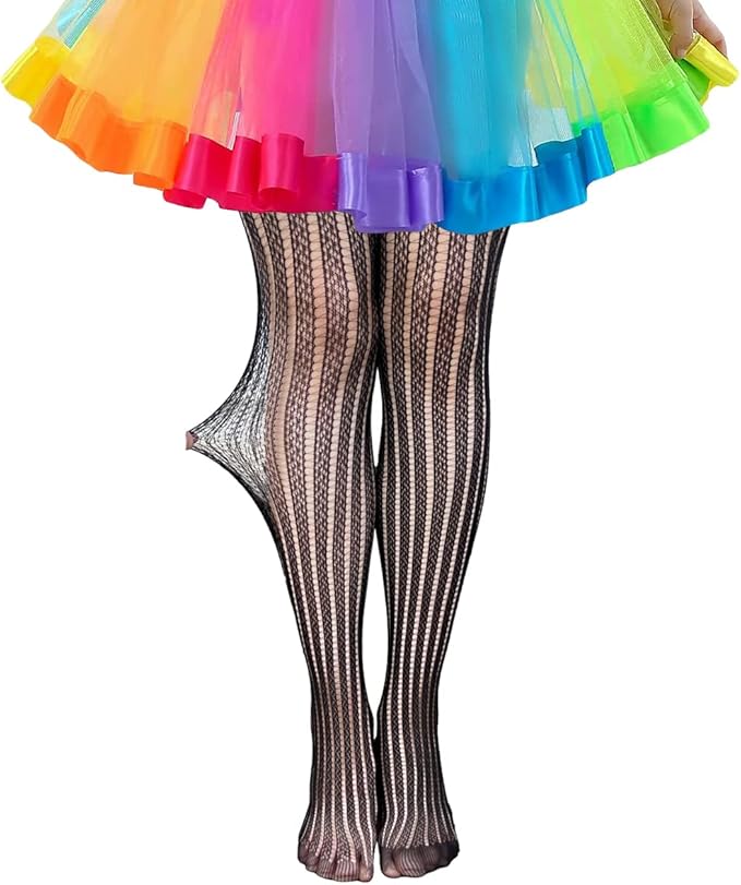 Girls Fishnet Stockings for Princess Dress High Waist Mesh Tights Cute Pattern Knit Socks