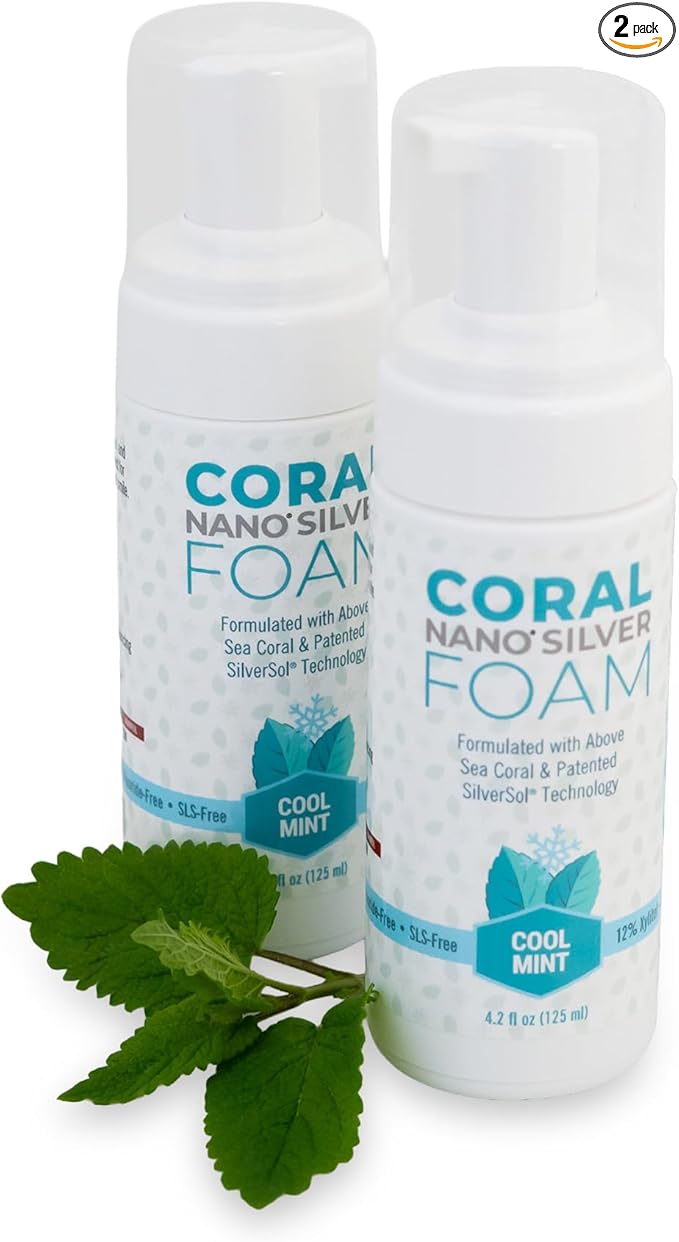 Coral Nano Silver Foaming Toothpaste – Fluoride Free Natural Remineralizing Tooth Foam – Whitening, SLS & Glycerin Free with Xylitol & Coral Calcium – Mint Flavor (4oz, 3-Month Supply)