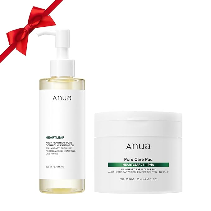 Auna Deep Pore Treatment Duo Heartleaf Pore Control Cleansing Oil, Heartleaf 77 Toner Pad, Exfoliating Facial Pads, After-Cleansing for Gentle Facial Care, Korean Skincare Set