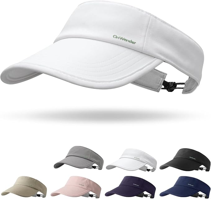 Sun Visor Hats for Women Men - Wide Brim Quick Dry Adjustable Hat | Upf 80+ Sun Protection Sport Hat, Cooling Sweatband; Breathable Quick-Dry Fabric Visors for Running, Tennis, Golf, Sports
