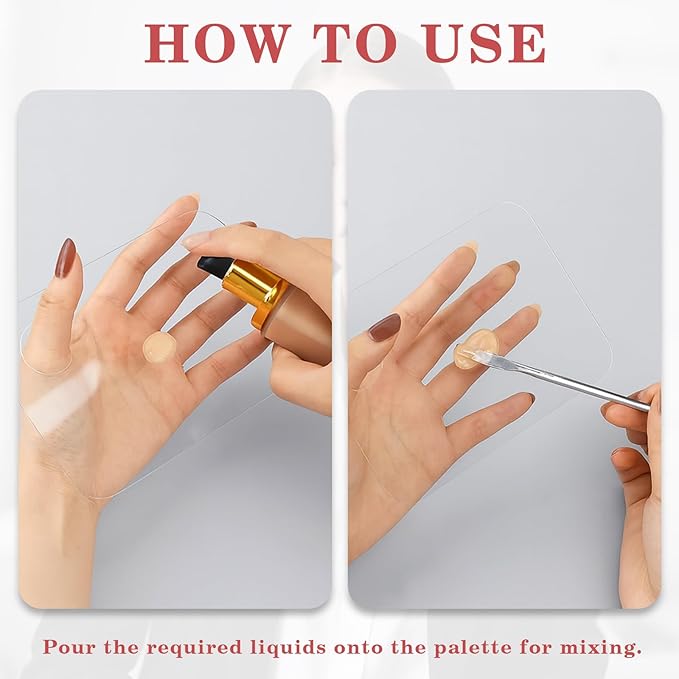 2PCS Acrylic Makeup Mixing Palette with 2PCS Spatula Set – Transparent Cosmetic Tray for Foundation, Eyeshadow, Lipstick & Nail Art, Durable & Portable Design